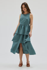 Bow Back Tiered Skirt Midi Dress