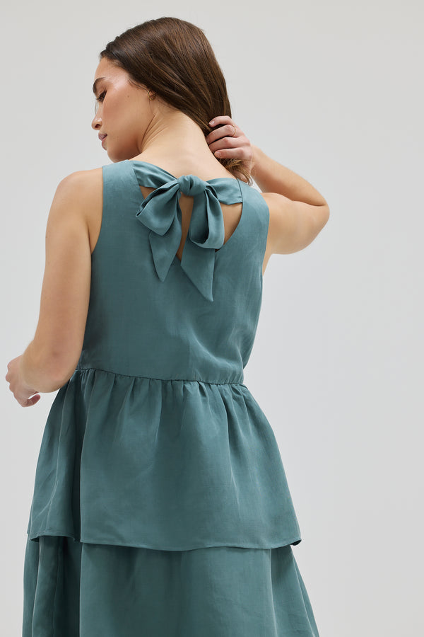 Bow Back Tiered Skirt Midi Dress