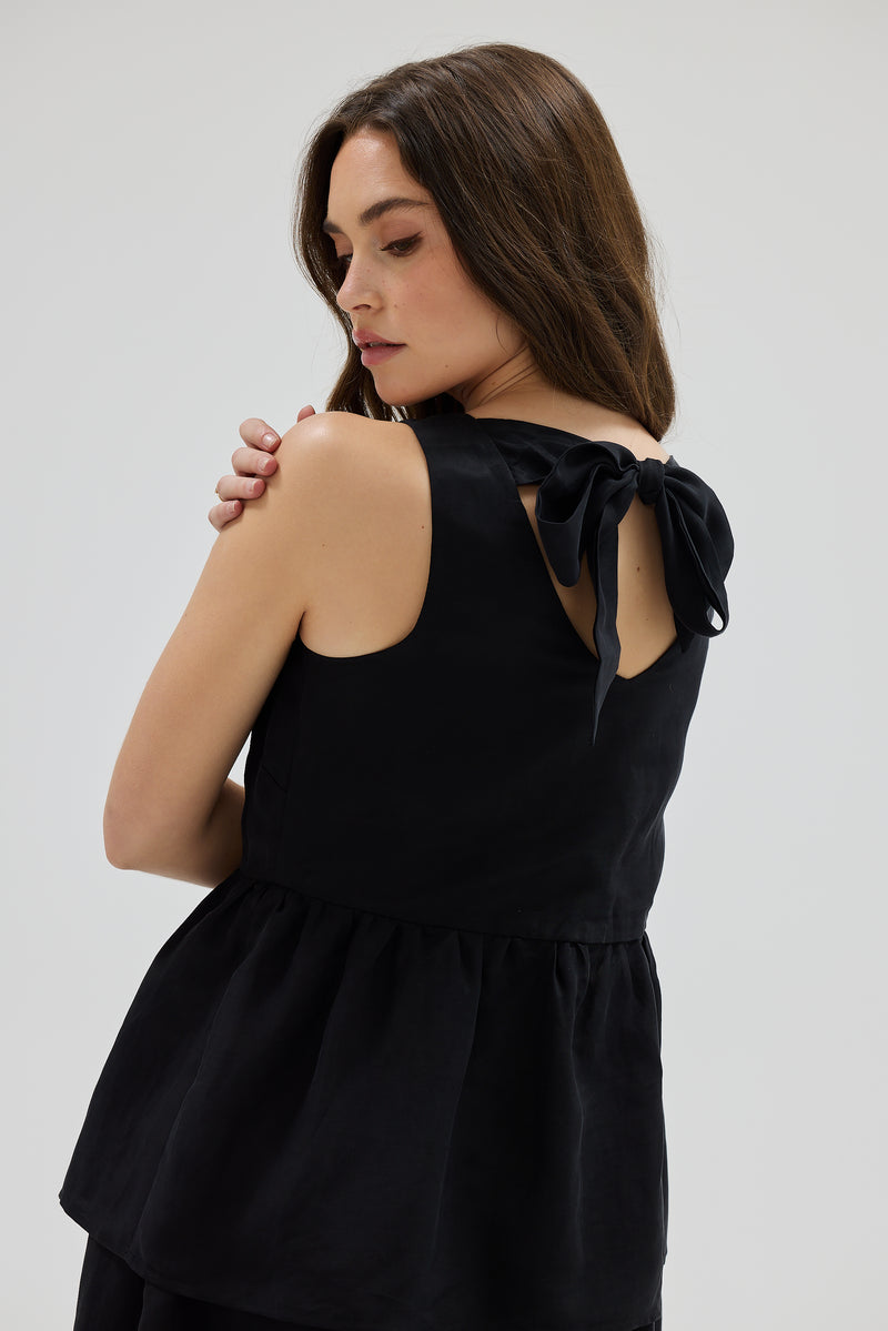 Bow Back Tiered Skirt Midi Dress