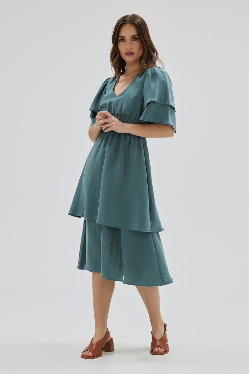Dress Alternative Double Layered Midi Dress Eyelet Fit And Flare