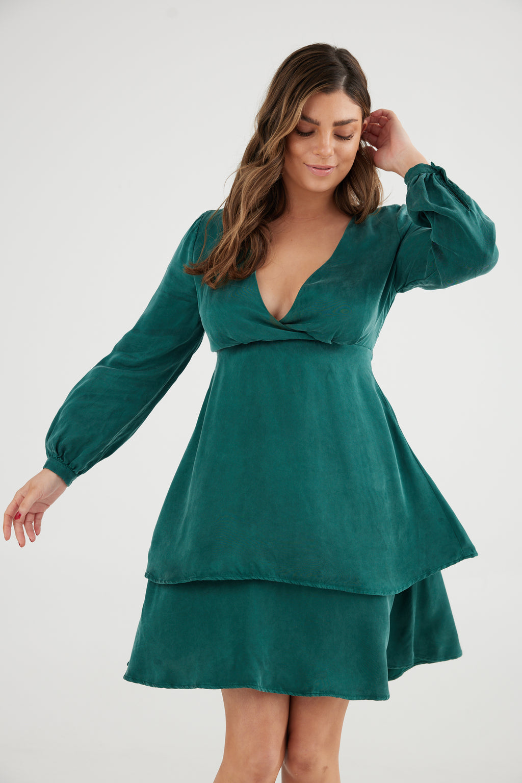 Green wrap dress hot sale long sleeve