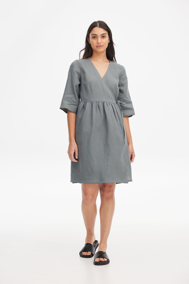 Wrap Front Mini Linen Dress ELLEE THE LABEL Wrap Front Mini Linen Dress ELLEE THE LABEL