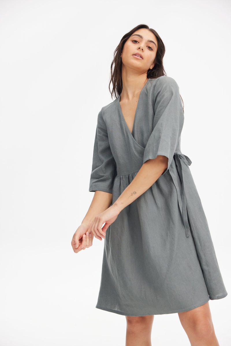 Wrap Front Mini Linen Dress ELLEE THE LABEL Wrap Front Mini Linen Dress ELLEE THE LABEL