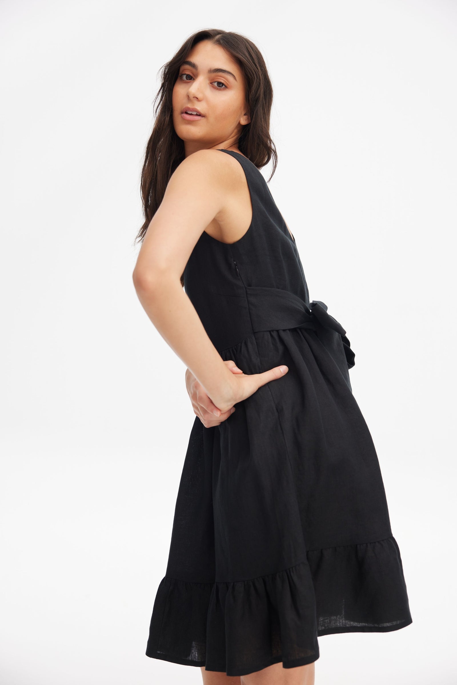 Wrap Back Mini Linen Dress – ELLEE THE LABEL